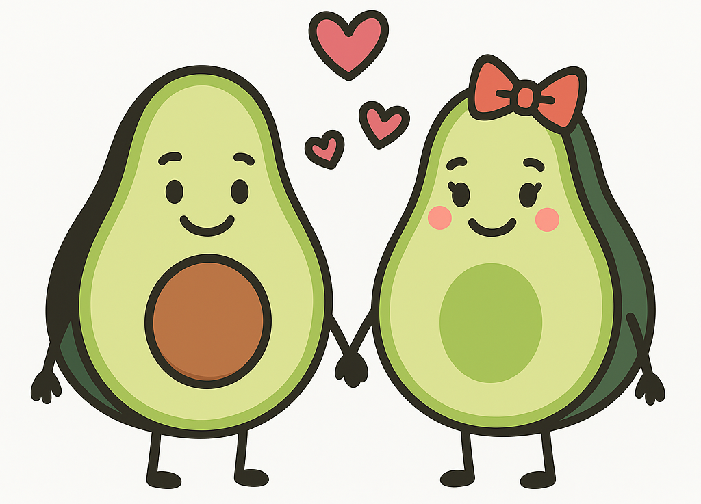 Avocado couple holding hands